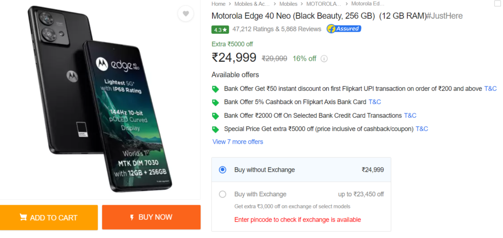 motorola edge 40 neo sale in flipkart